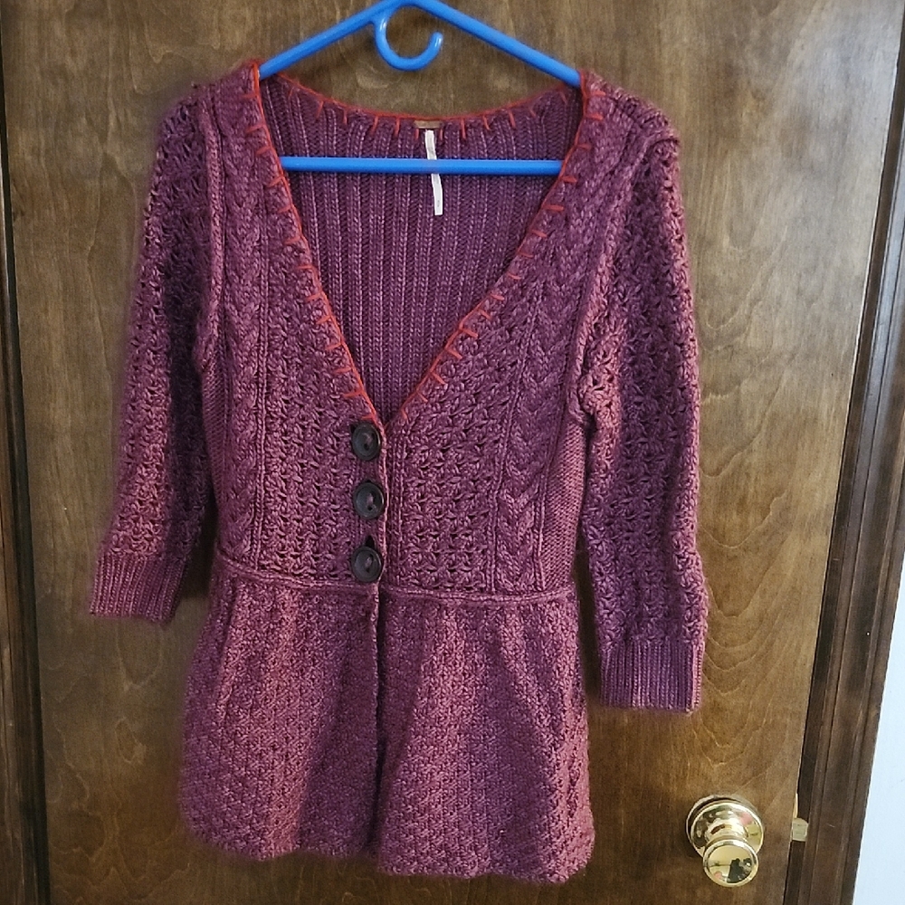 Free People Purple Cardigan with Peplum Design